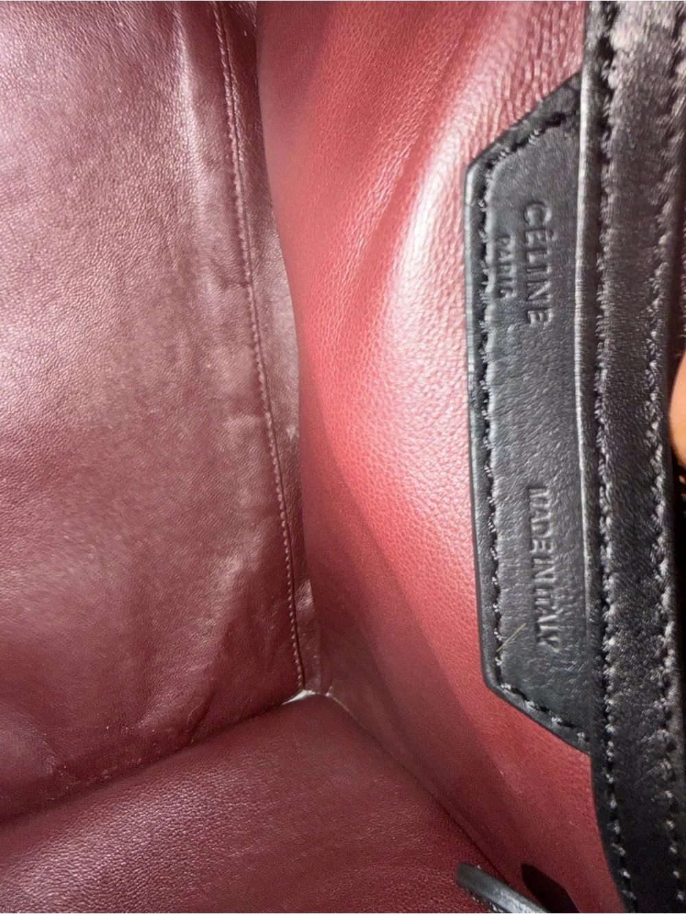 Celine Burgundy Leather Shoulder Bag with Black Trim